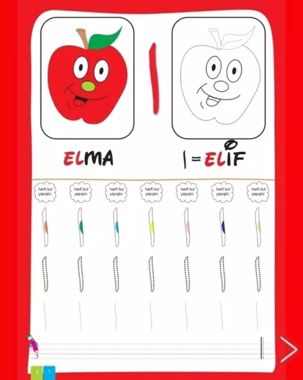 Çıkartmalı Boyamalı Elmalı Elifba 20 Adet