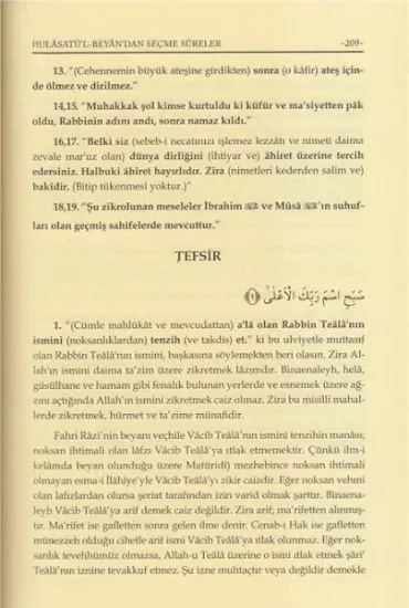 Hulasatül Beyandan Seçme Süreler